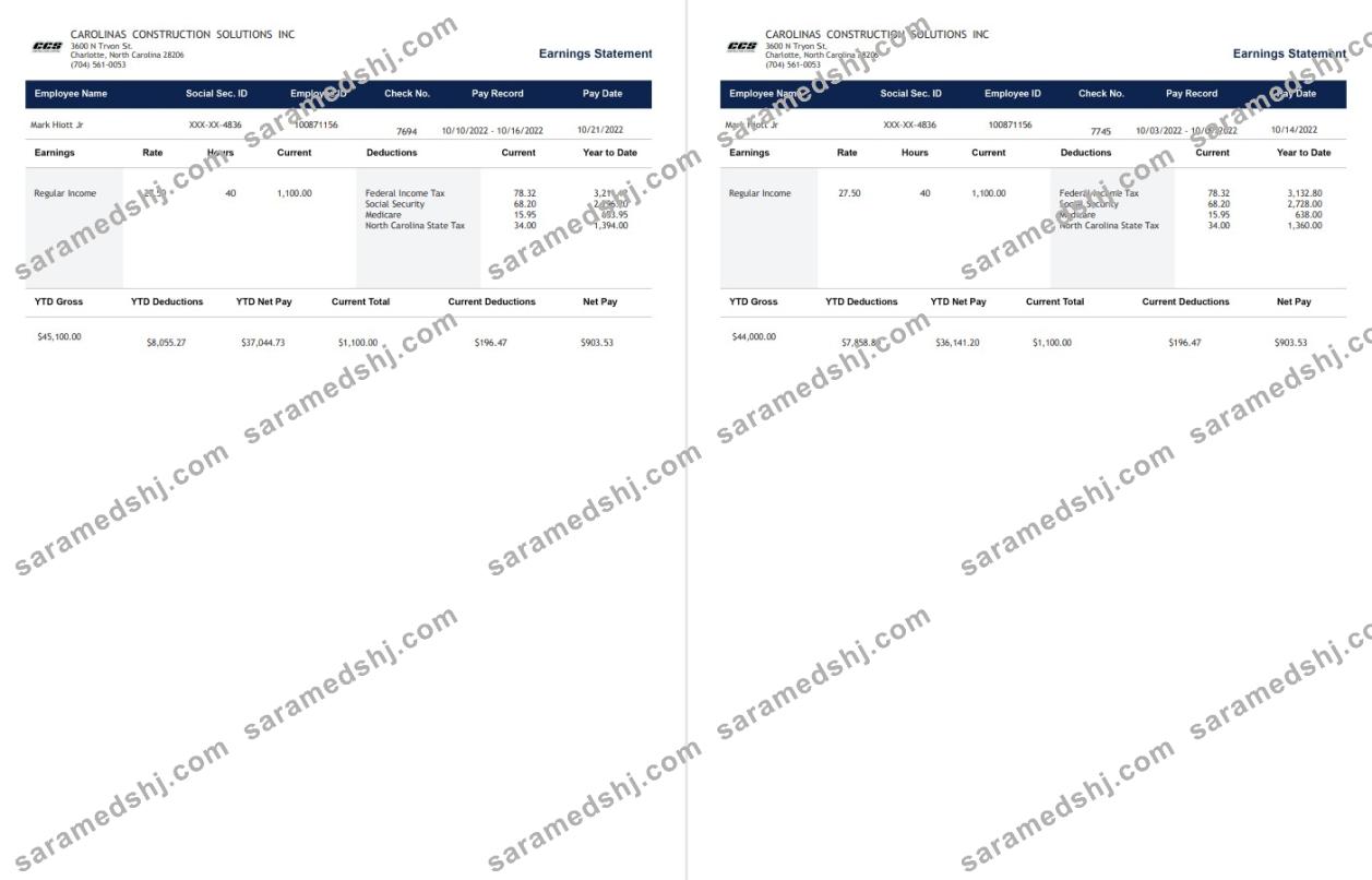 Carolinas Construction Solutions Paystub